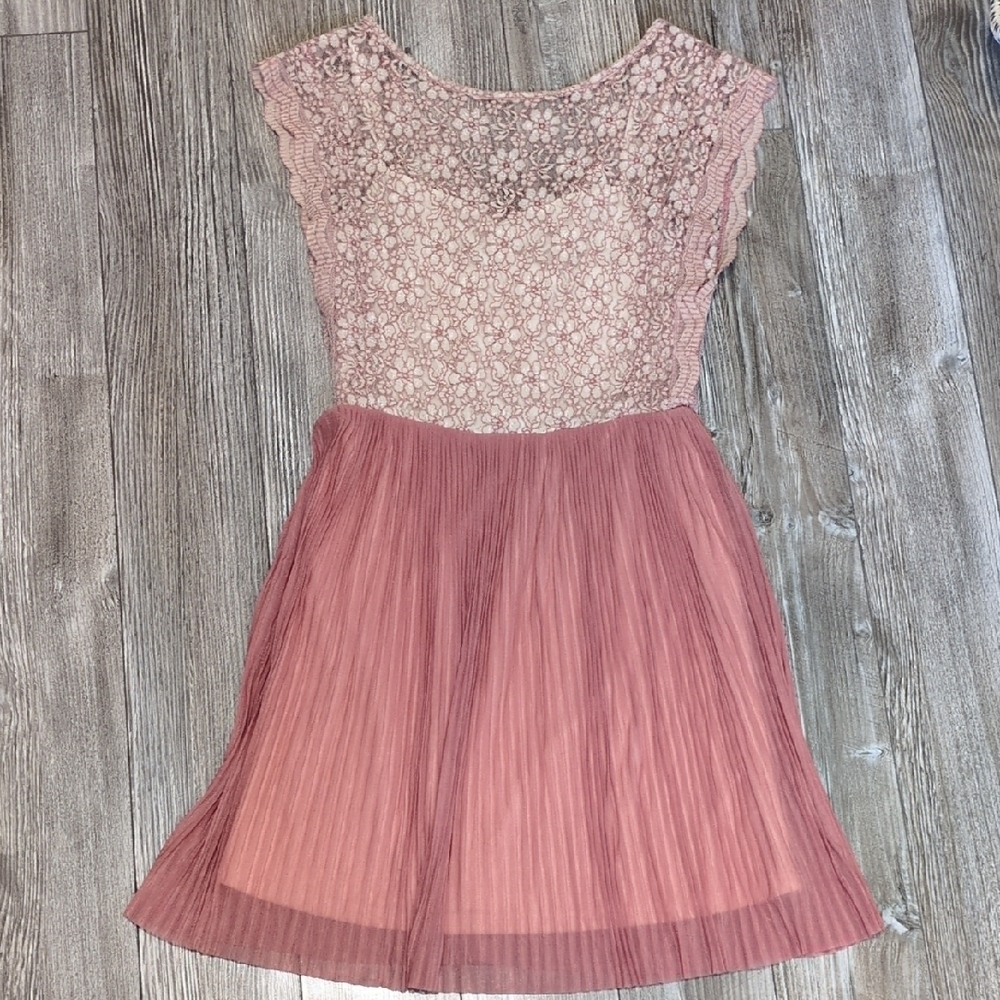 Miss Selfridge Peach Pink Pleated A-Line Dress Size US 2